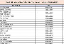 Danh Sách Lớp Sinh Trắc Vân Tay Level 1 – Ngày 06/11/2025