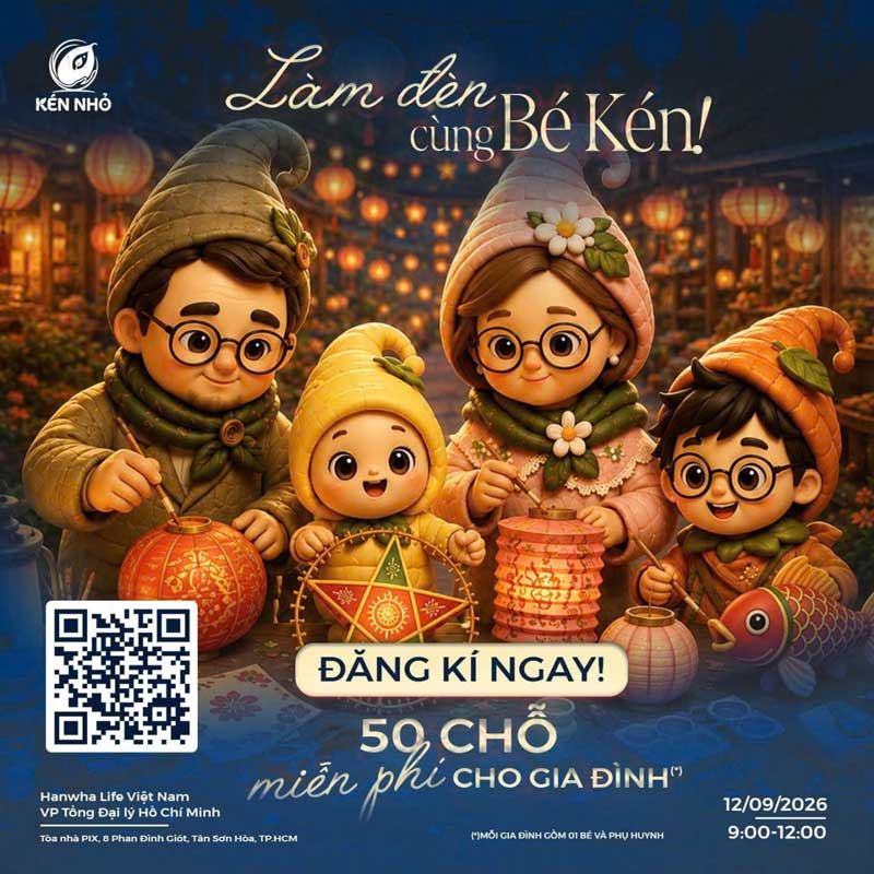 Poster workshop Làm đèn cùng bé Kén dịp Trung Thu do Elite Symbol phối hợp tổ chức tại Hanwha Life Việt Nam